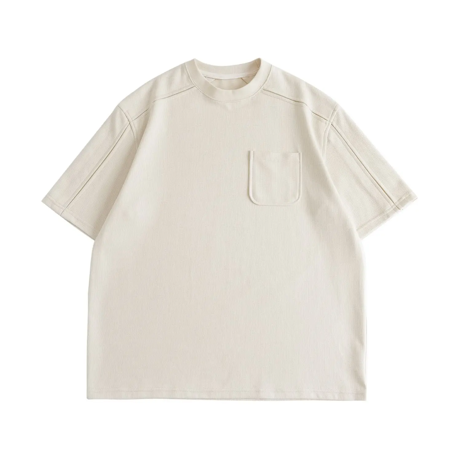 New style dropped shoulder sleeves loose waffle round neck short sleeve men summer American solid color casual T shirt tee y2k