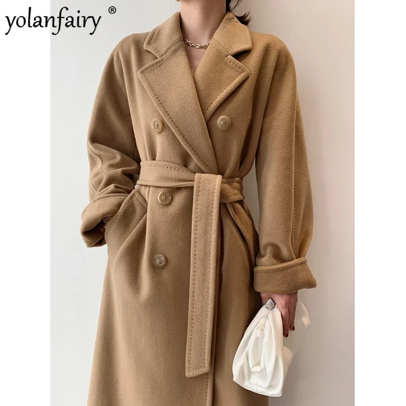 

2022 New High-end Italy Imported Double-sided Cashmere Coat Women's Medium Woolen Coat for Women Elegant Chaqueta Feminine FCY