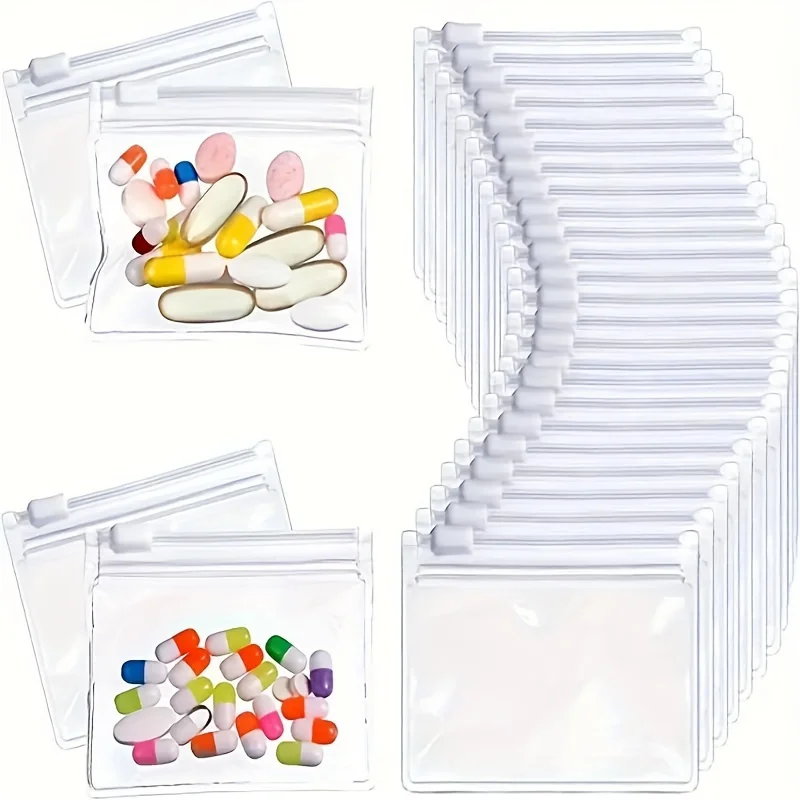 Sacchetto per pillole trasparente e riutilizzabile, set di sacchetti per pillole con cerniera, sacchetto per pillole in plastica colorata, sacchetto