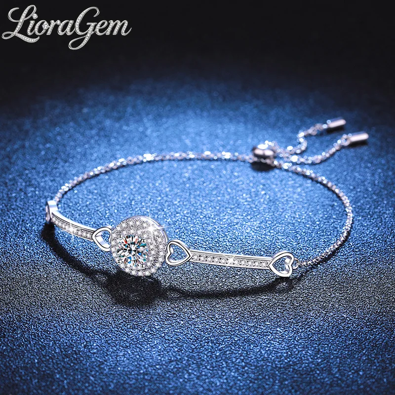 

LioraGem Luxury Round-Cut Women's Moissanite Bracelet, Elegant 1-Carat Moissanite Adjustable Bracelet Platinum PT950 Stamp