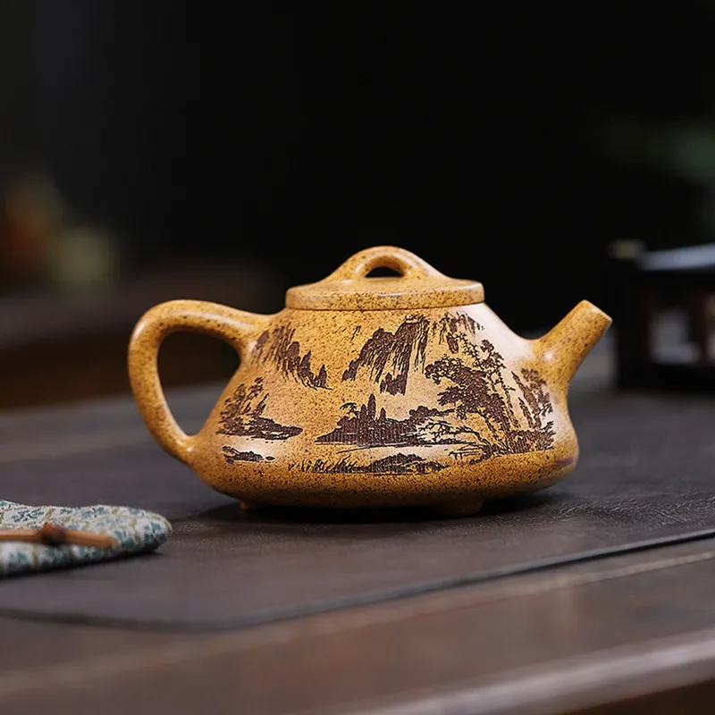 280ml Hand-carved Yixing Purple Clay Teapot Section Mud Stone Scoop Tea Infuser Custom Zisha Tea Set Chinese Tea Accessories