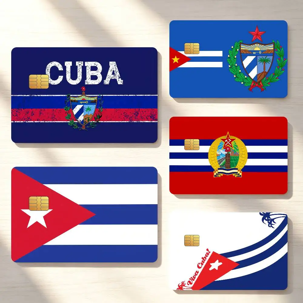 Nation Cuba Flag Credit Card Sticker Waterproof Anti-Scratch 4PCS Bank Debit Traffic Cover Decoration