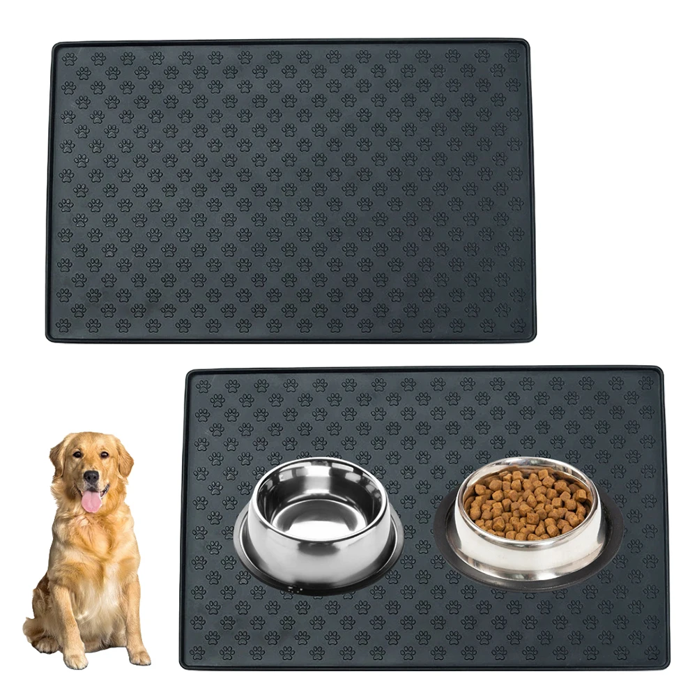 60*40cm Silicone pet feeding mat, cat and dog food mat with overflow protection floor, cat and dog meal mat with water bowl,