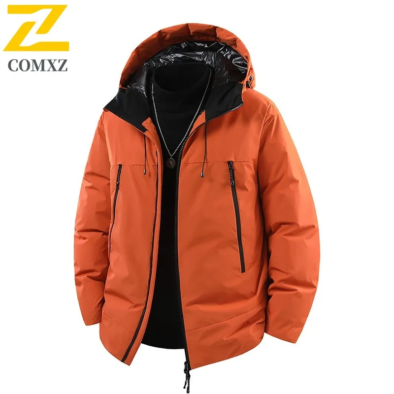 

COMXZ Premium Comfortable 2025 Mens Down Jacket Hooded Hiking Travel Parka Fashion Outdoor Cold Resistant Winter Padded Jackets