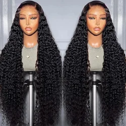 Peluca de cabello humano rizado para mujer, postizo de encaje Frontal 13x6 HD, pelo brasileño con ondas profundas, prearrancado, 34 pulgadas, 250%