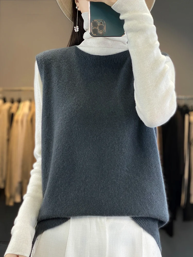 

Women's Australian Woolen O-Neck Collar Vest, Solid Color Knit Pullover,Versatile Knitted Vest,Fashion Tops,Soft and Comfortable