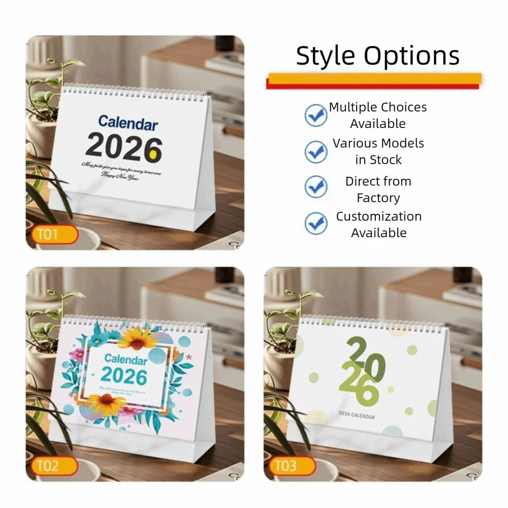 

Decorative Desk Calendar Triangular Support Stable Support Custom Planner Binding Calendar Exquisite Patterns Office Calendar