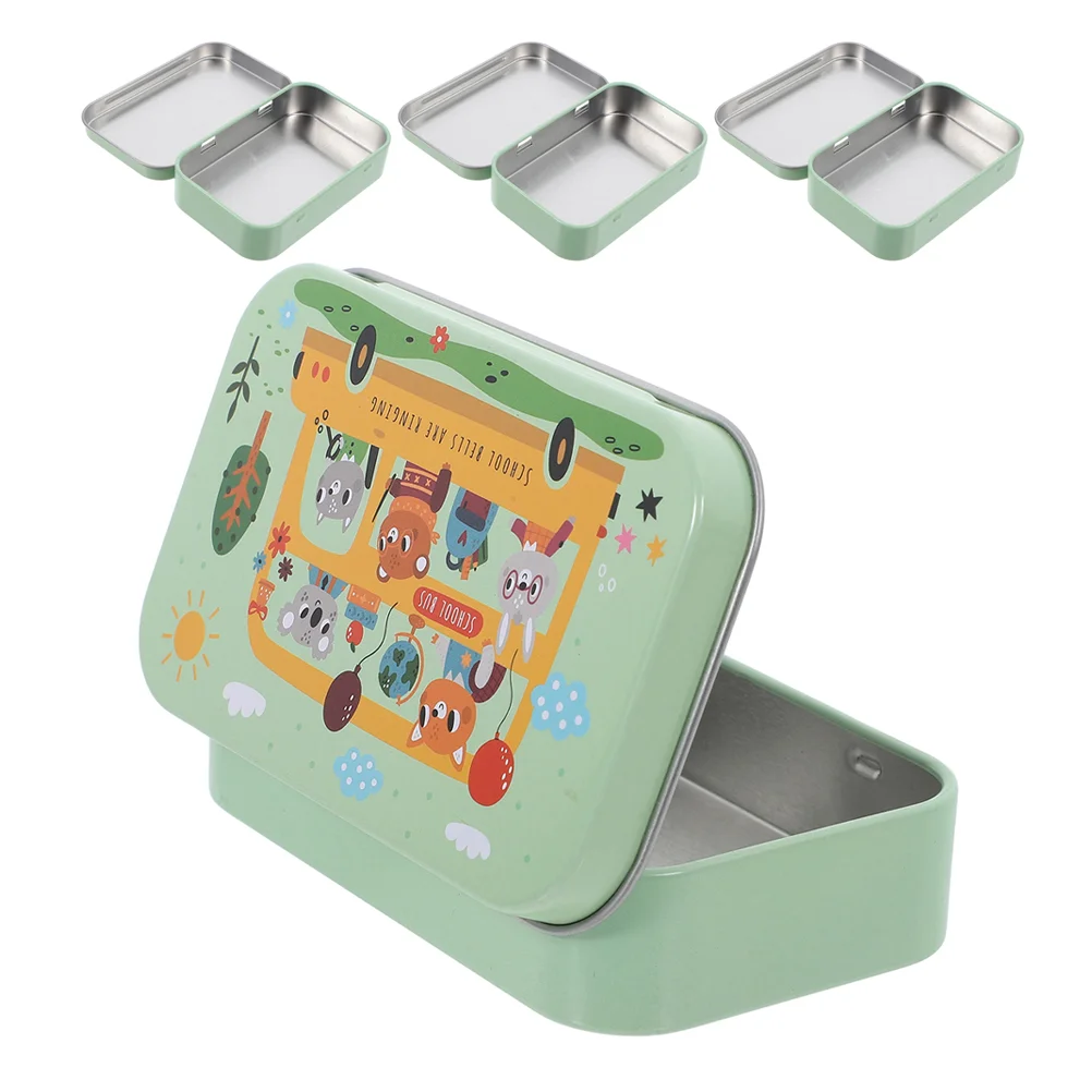 

4 Pcs Flip Iron Box Basket Cute Boxes Tinplate Small Tins with Lids Decorative for Storage School Bus Baby
