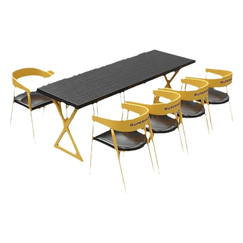 

Комбинация стульев из кованого железа, магазин для барбекю, кафе, гостиная, зона дома, скандинавский ретро, обеденный стол из цельного дерева