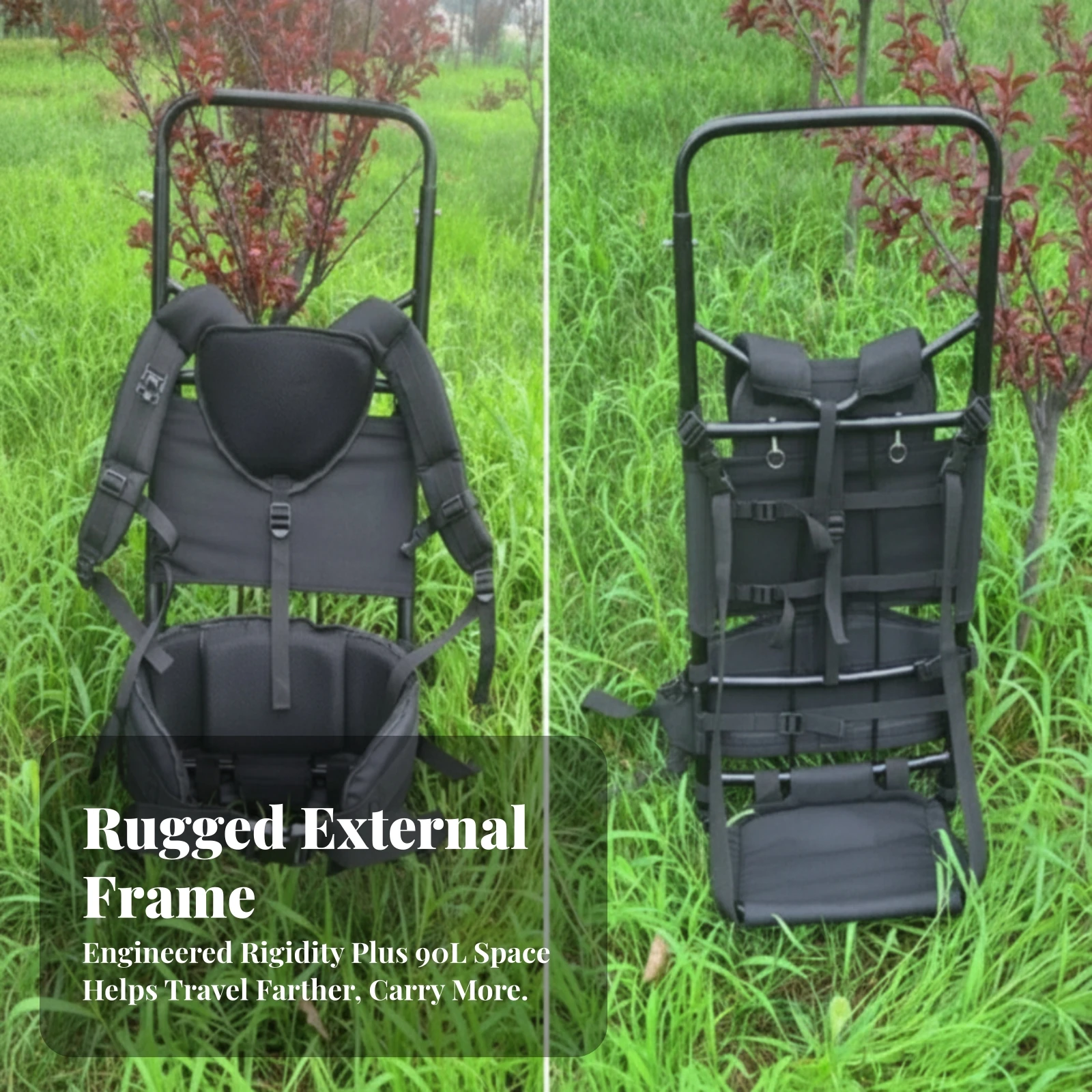 Backpack Frame Carrier with Load Platform Ergonomic External Frame Backpack Carrier Adjustable Padded for Hikers, Hiking