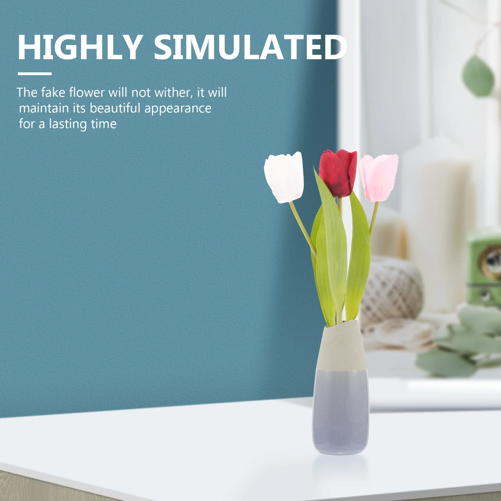 

3Pcs Simulation Tulips Ornament Fake Flower Bouquet DIY Lifelike Spring Centerpieces for Table Home Garden Decoration Bright