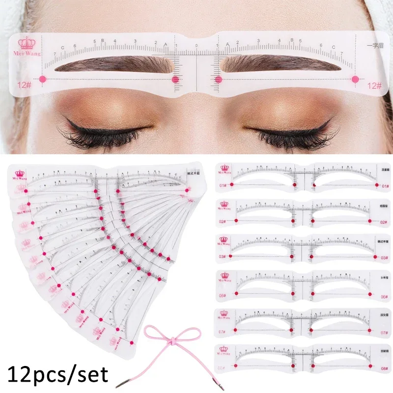 12-stijl Fixeerbare wenkbrauwstencil Kaartverzorging Brow Shaper-sjabloon Herbruikbare stickers Make-up Tekening Wenkbrauwstempel Schoonheidstools