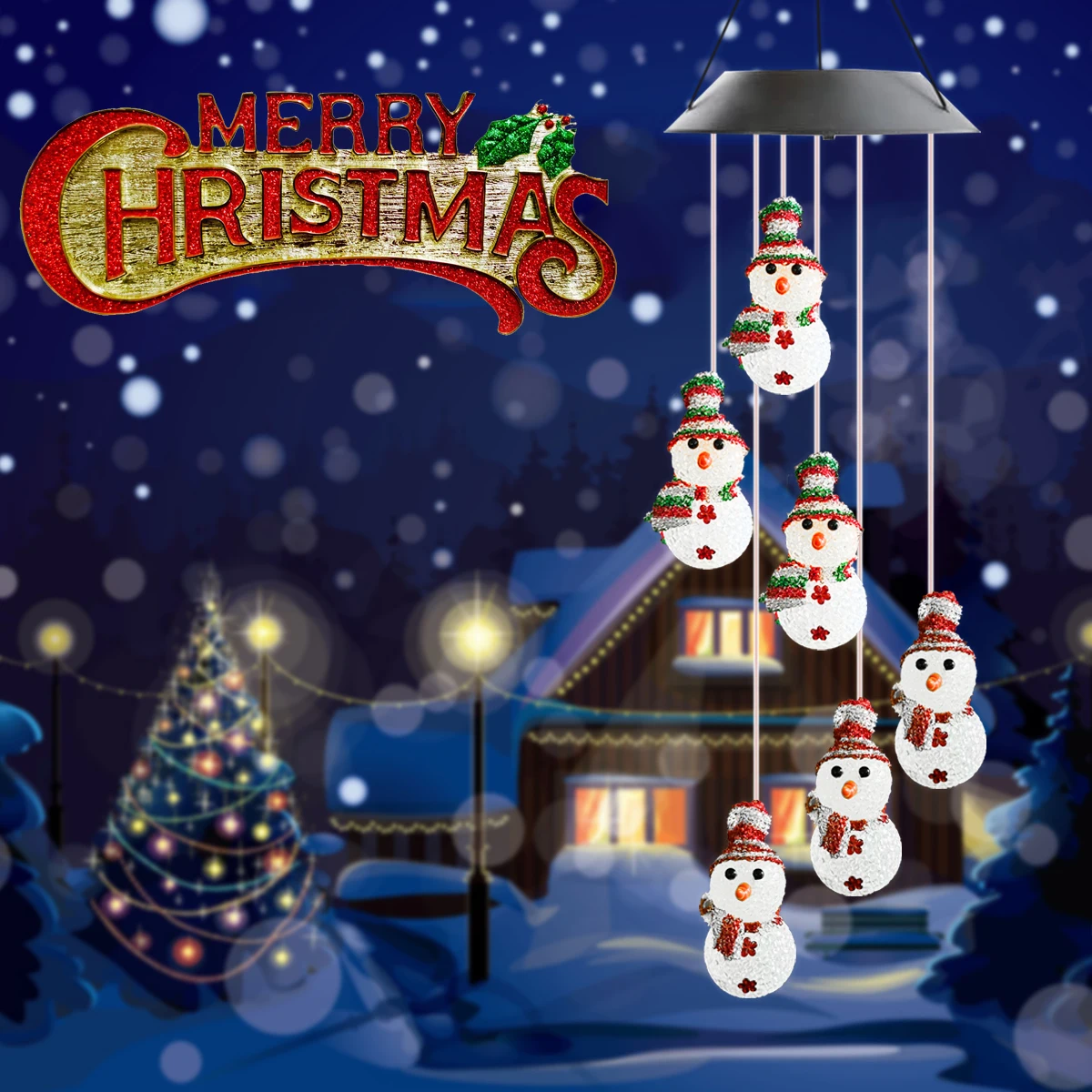 1 PC Solar Christmas Wind Chime Colorful LED Snowman Lights Hanging Outdoor Waterproof Christmas Decorative Lamp For Home Decor