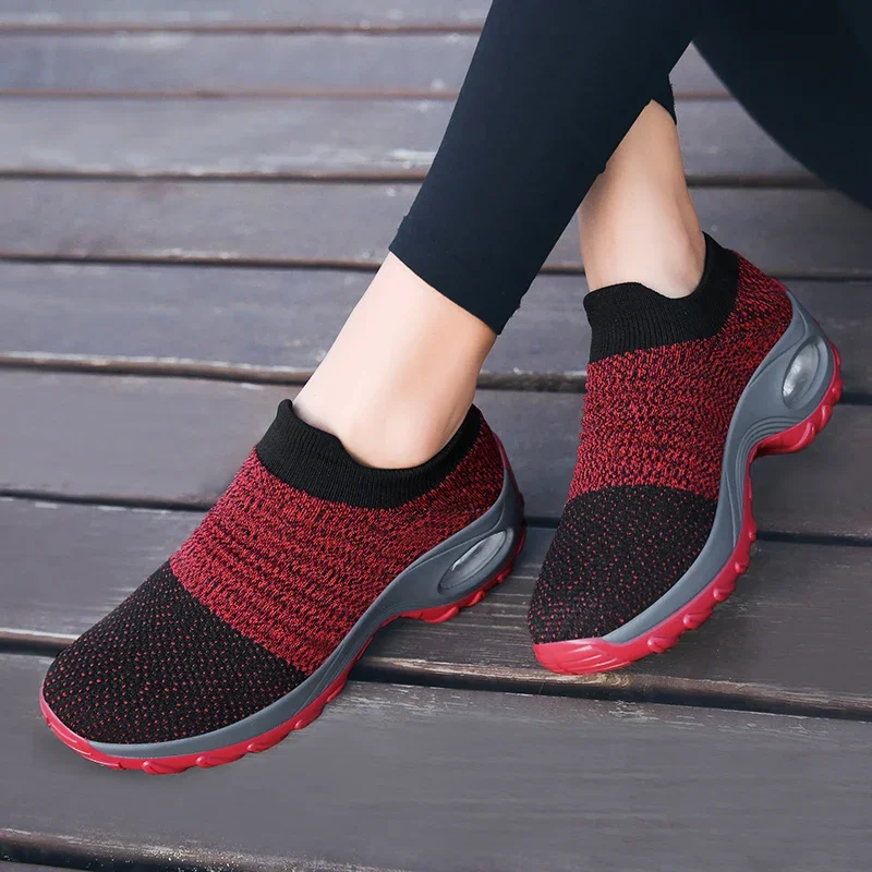 Damen-Walking-Trainer, modische Fly-Weave-Socken-Sneaker, atmungsaktive, bequeme Pflegeschuhe, lässige Plateau-Loafer, rutschfest – Detail 16