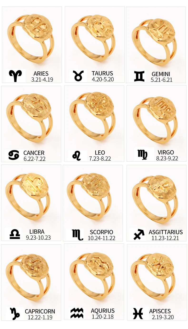 Juego de anillos de signos del zodiaco Punk para mujer, anillo de Color dorado llamativo, regalo de joyería de moda