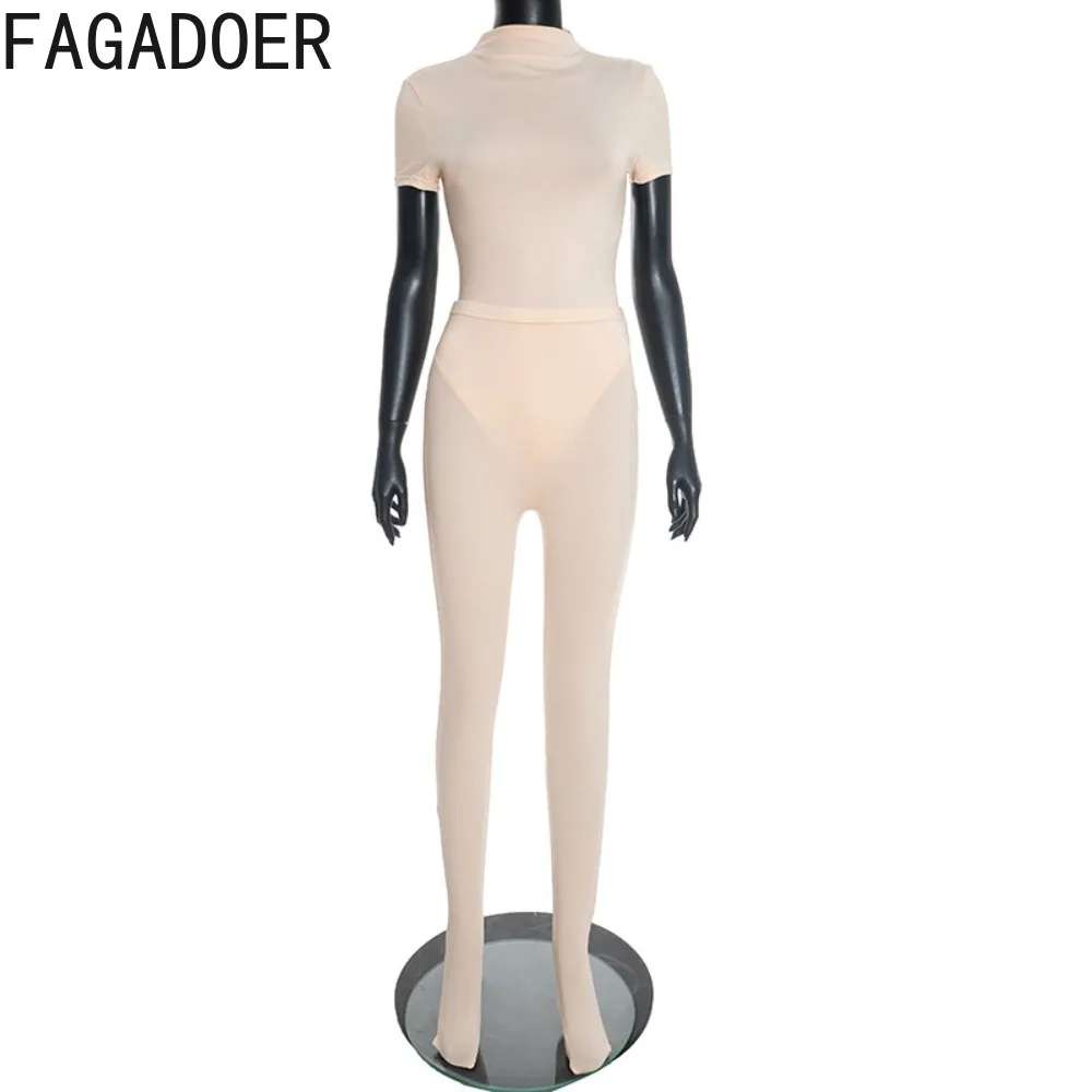 طقم مكون من قطعتين مثير من FAGADOER لملابس النساء بلون سادة وأكمام قصيرة بدلات وسراويل متطابقة مع ملابس الشارع النسائية