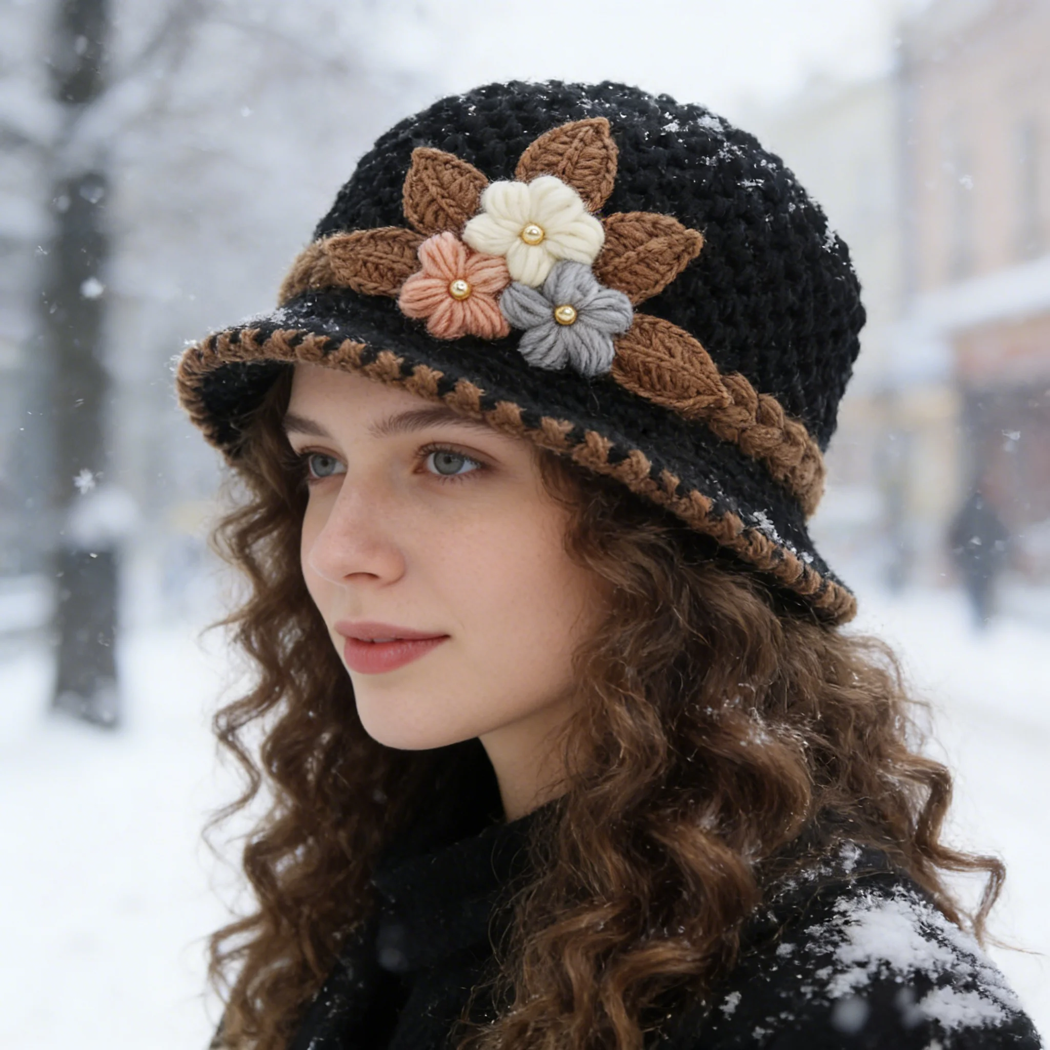 Winter Hat Ladies Knitted Hat Warm Ear Protector Windproof Hat Thickened Pullover Hat