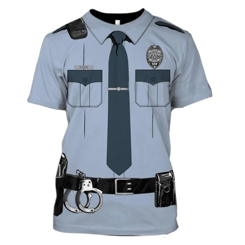 Funny 3D Police Uniform Cosplay Printing T Shirt Kid Fashion Vintage Short Sleeves Summer Quick Dry Short Sleeves Harajuku Tops