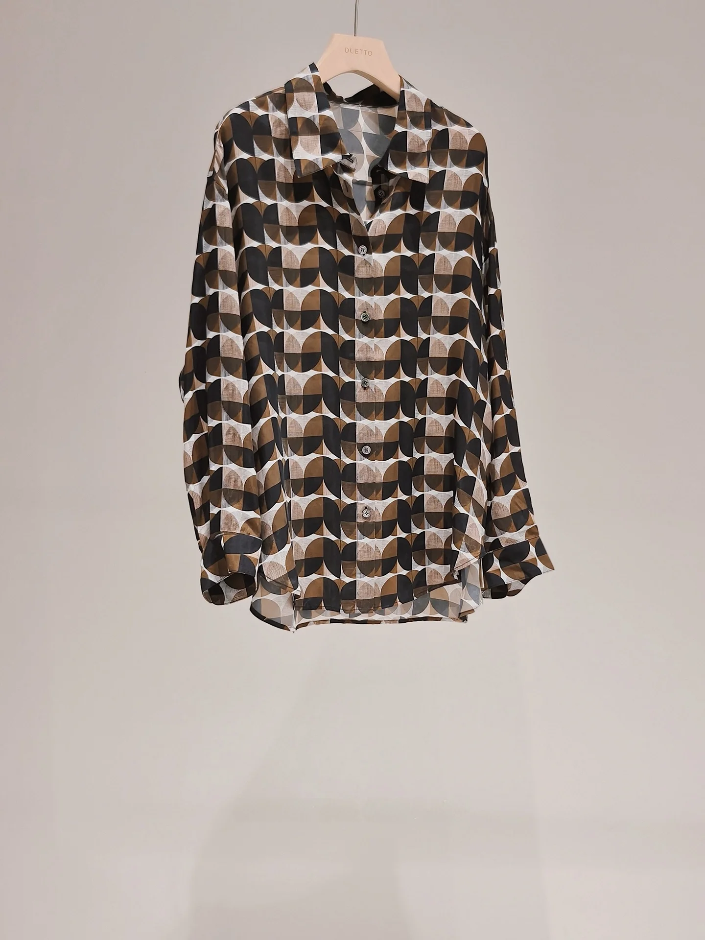 

Duetto Art Deco Italian Vintage Geometric Copper Ammonia Silk Long Sleeve Printed Shirt Women's Loose Fit Breathable Slimming