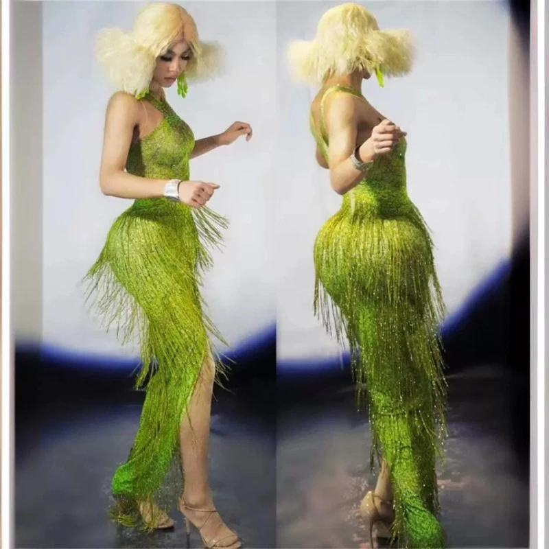 New party dress,long fringed sexy elastic dress,perspective suspender hip skirt,high-quality performance Costume,Dancing Costume