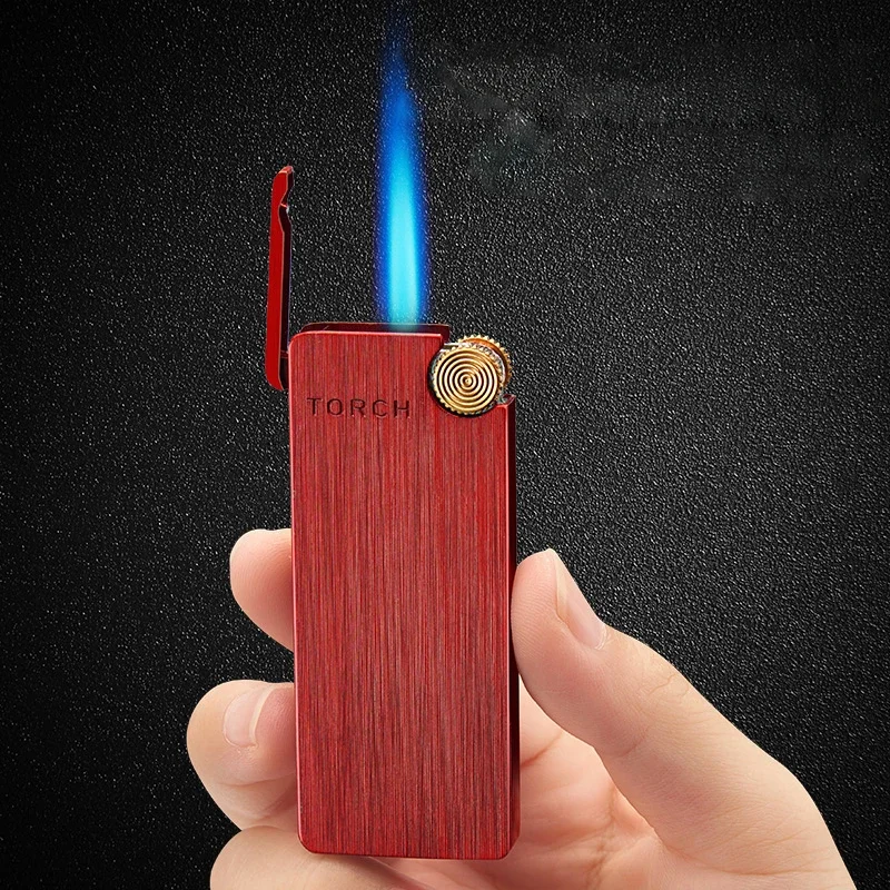 Metal Ultra-thin Portable Butane Grinding Wheel Flint Lighters Windproof Jet Turbo Torch Lighter for Smoking Gadgets for Men