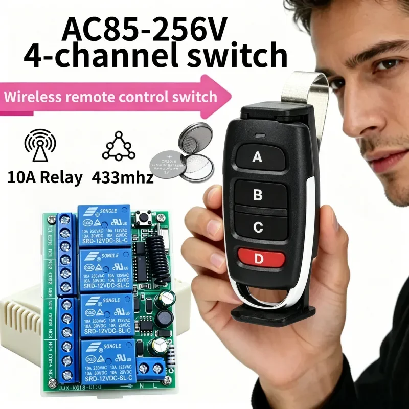 Smart Multiple AC110V 220V 230V 10A 433 MHz 4CH 4 CH 4 Channel Wireless Relay RF Remote Control Switch Receiver+Transmitter