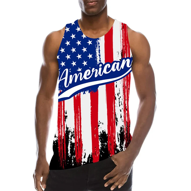 3D Print American Flag Tank Top For Men Summer Casual Sleeveless T Shirt Quick Dry Sports Tops Gym Fitness Muscle Vest Clothing