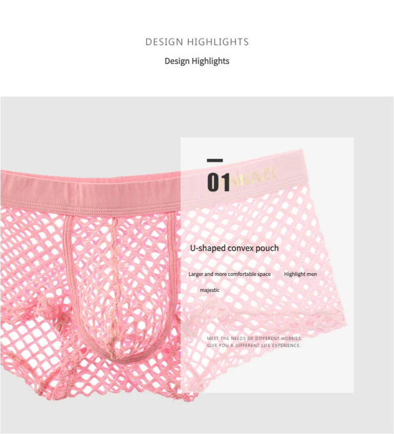 Mens Fishnet Underwear Japanese Large Mesh Sexy U Pouch Sheer Boxer Briefs Erotic Lingerie Breathable Comfortable Underpants