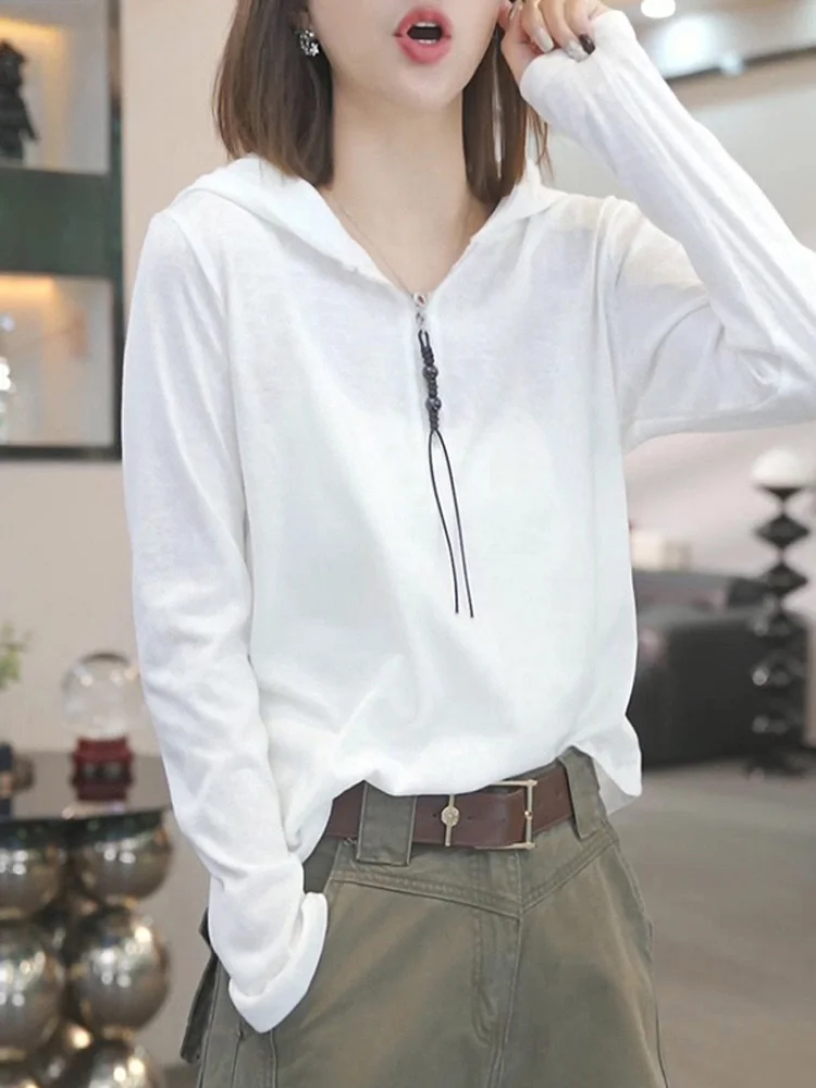 

Casual Long Sleeve Women's T-Shirt Spring Autumn New Style Half Zip up White Top Fashionable Versatile Base Layer Shirt