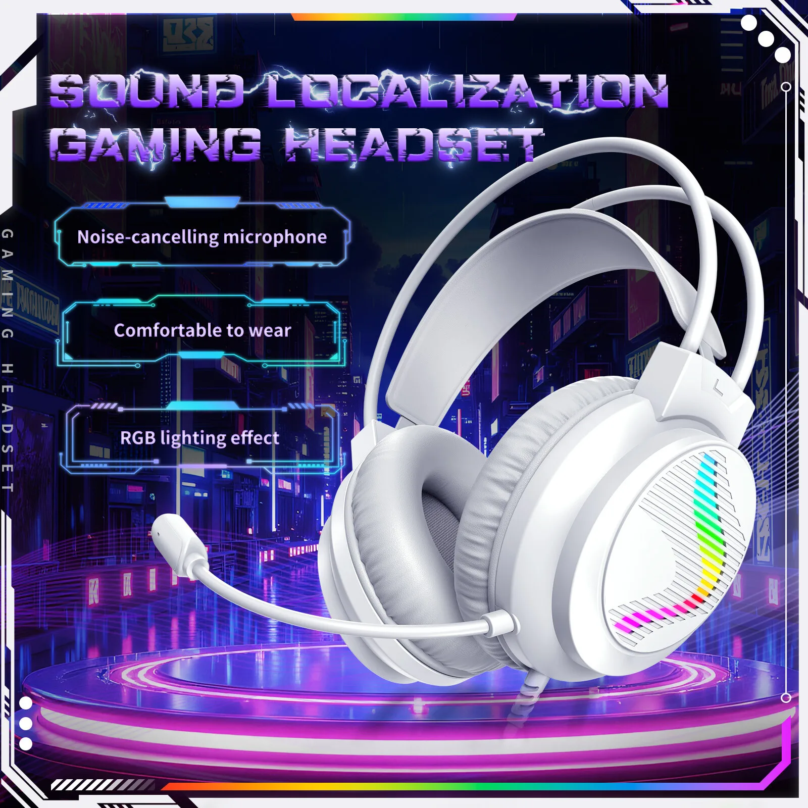 Wired Over Ear Headset With Rgb Light 360 Rotatable Adaptive Headband Memory Foam Ear Cushion Headphones For Pc Laptop Gamer