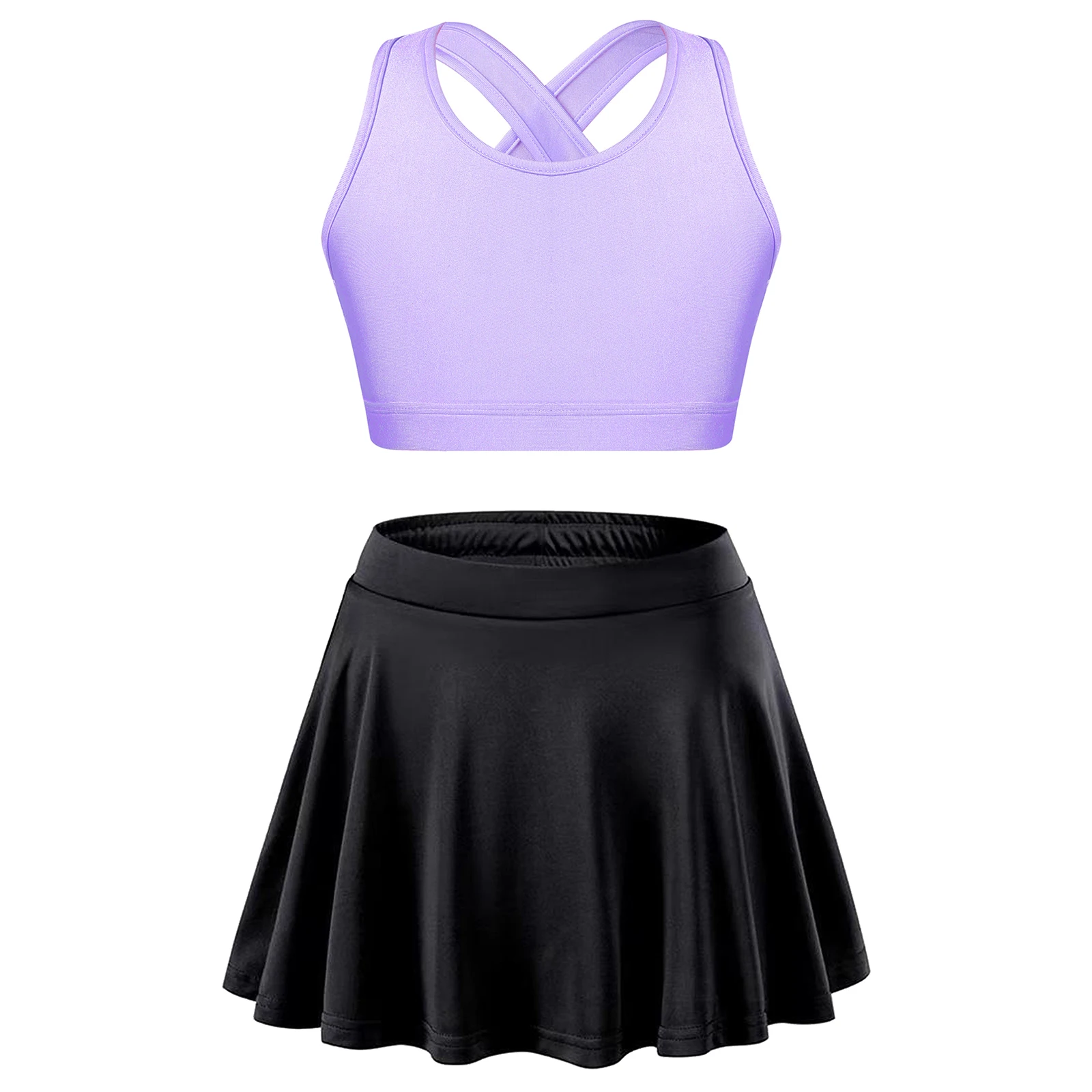 Kids Girls Sleeveless Crop Top Pleated Skort Skirt Sports Suits Tracksuits Child Two Pieces Sportswear for Tennis Workout Outfit