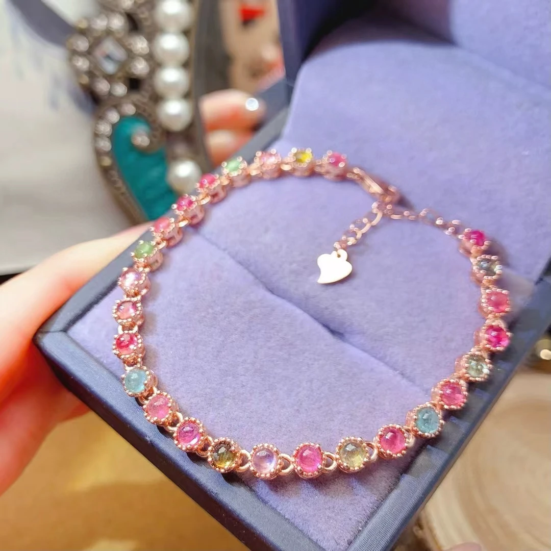 KJJEAXCMY Fine Jewelry Natural Brazilian Tourmaline candy color Women's Bracelet S925 Silver Electroplating Process Inlaid