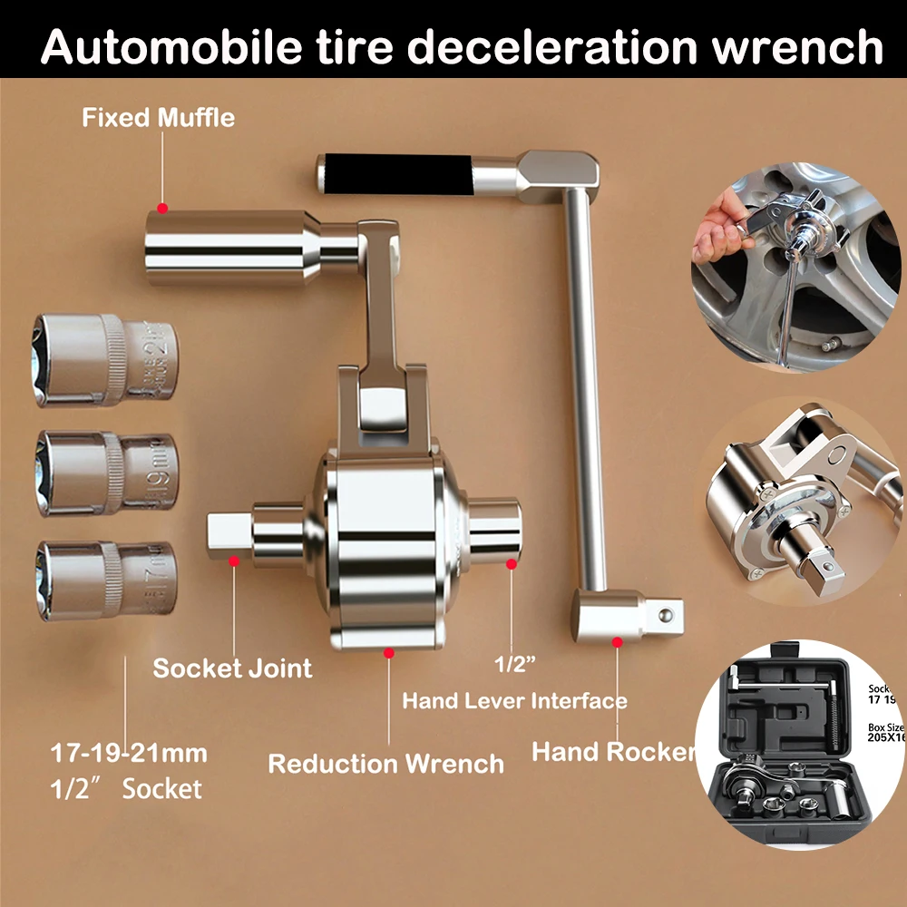 Tire Effort Saving Wrench 17-19-21mm Socket Mechanical Structure Portable Repair Spanner Force Amplifier Wrench Decelerate 16:1