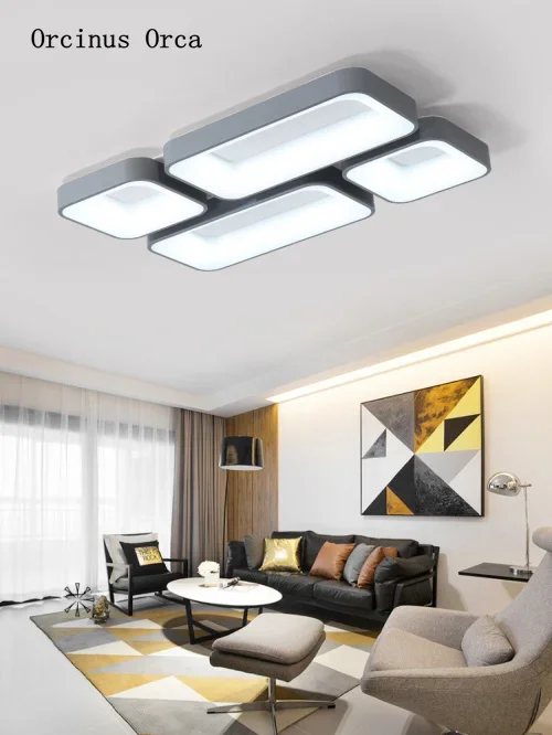 

New square led ceiling lamp dimming living room dining room bedroom creative personality postmodern grey ceiling lamp