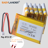 Silicone Wires 804050 CE+Rohs 3.7V 2000mAh Li-Polymer Li-ion Battery Lipo Batteries  JST 2.0 2P