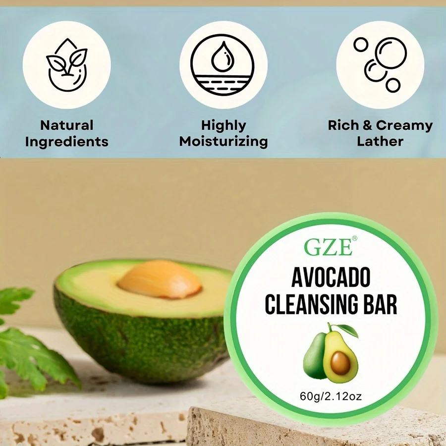 GZE Soft And Gentle Avocado Cleansing Balm Soap With Refreshing Scent - Moisturizing Makeup Remover And Cleansing Bar PH Balance