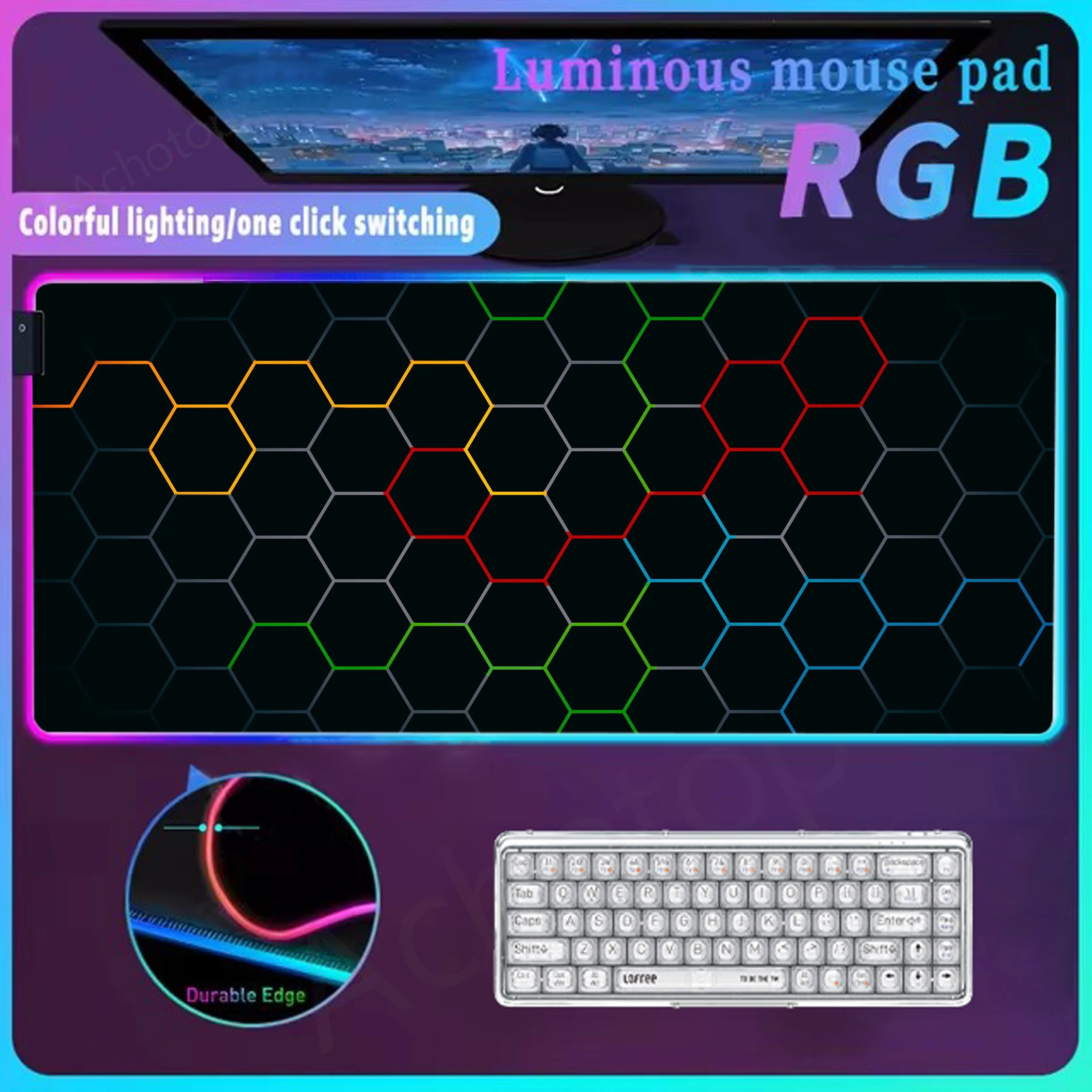 Geometric Rgb Mouse Pad Led Table Mat Gaming Accessories Keyboard Pads Luminous Desk Mat Glow Personality Carpet Mat 900x400mm