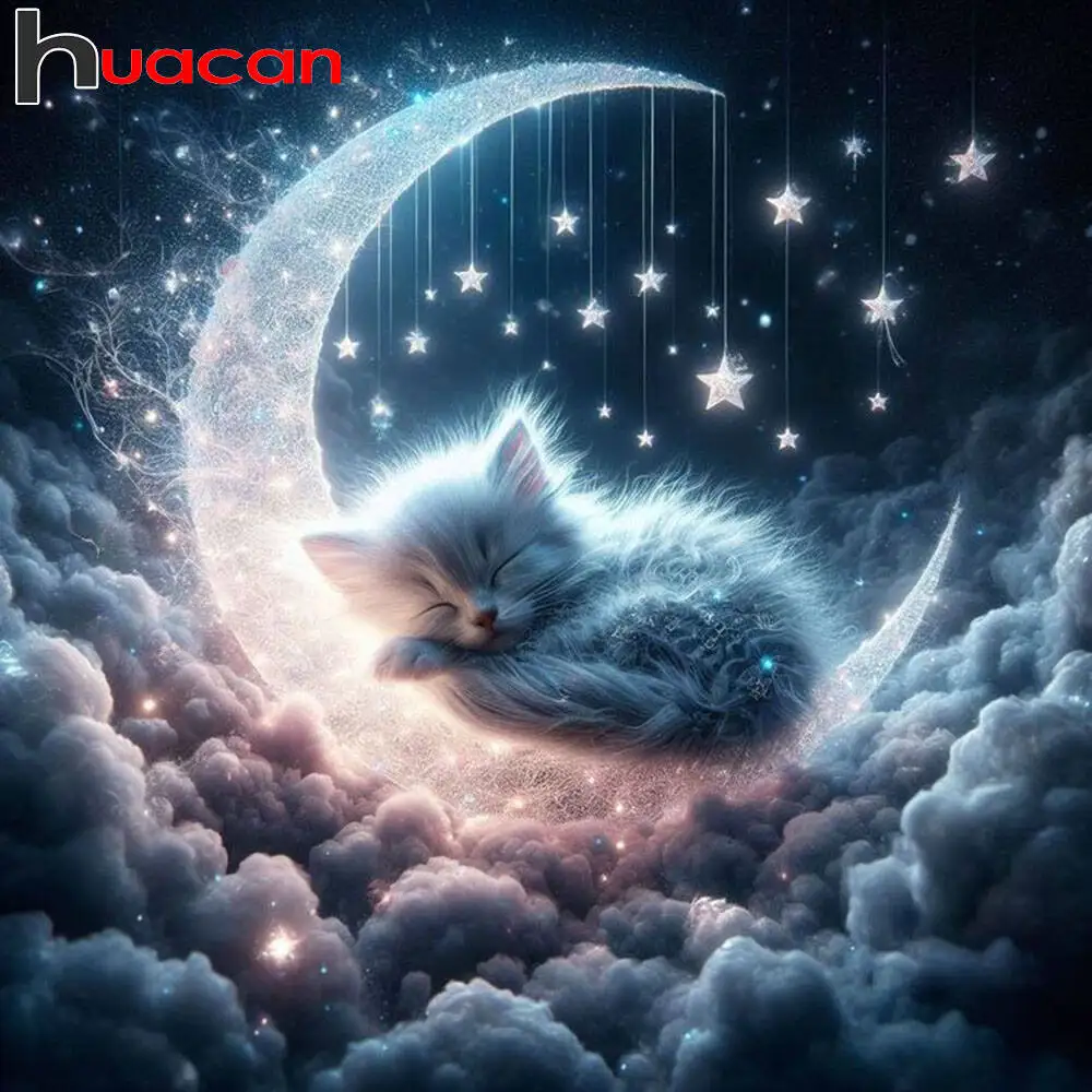 Huacan Katze Tier Diamant Malerei Mond Diamant Mosaik Neue Kollektion 2025, Strass Bilder