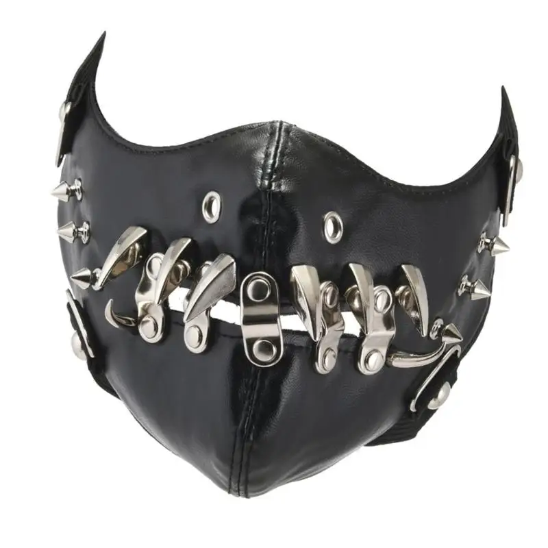 652F Rivet Spikes Leather Mask Cosplay Mask Motorcycle Biker Half Face Mask Anti Dust Sports Mask Masquerades Mask Women Men