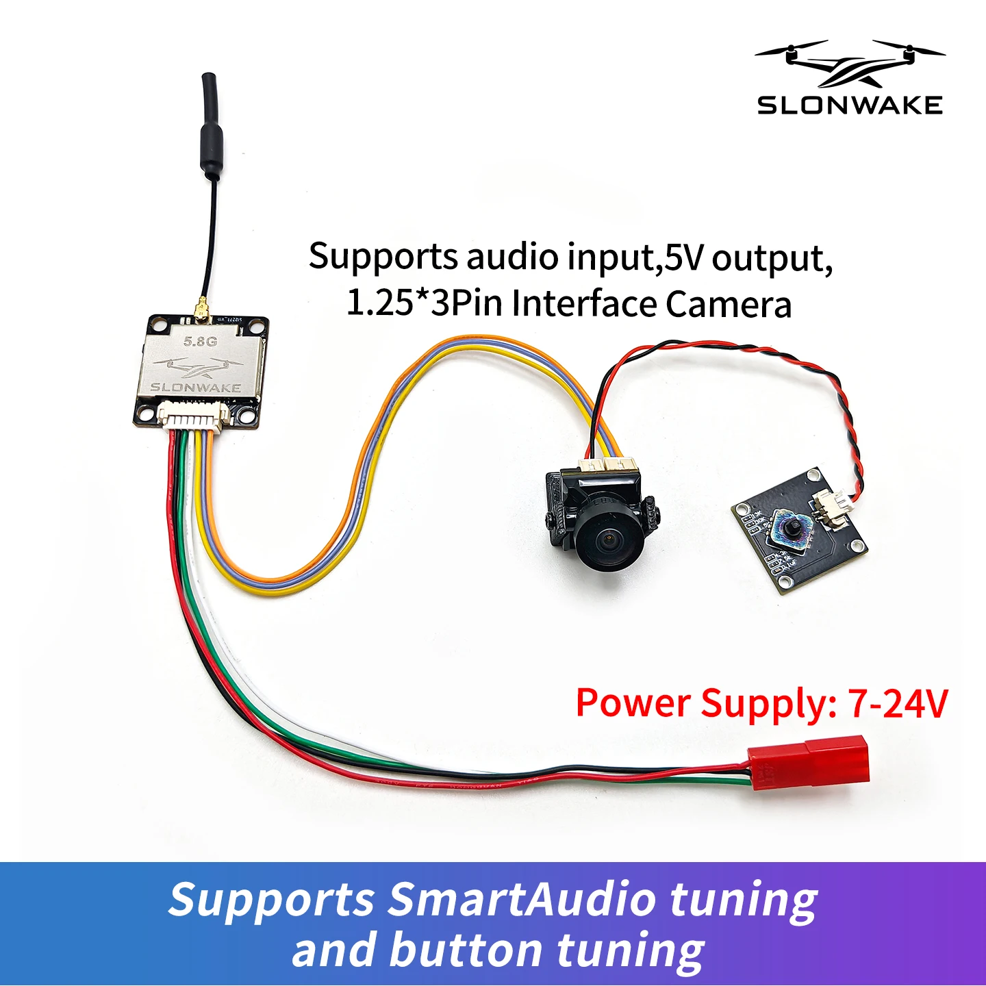 SLONWAKE 5.8G 48CH 600mW VTX وضع الطاقة العالية للتحويل جهاز إرسال الفيديو دعم 7-24 فولت الطاقة لطائرات بدون طيار RC طويلة المدى