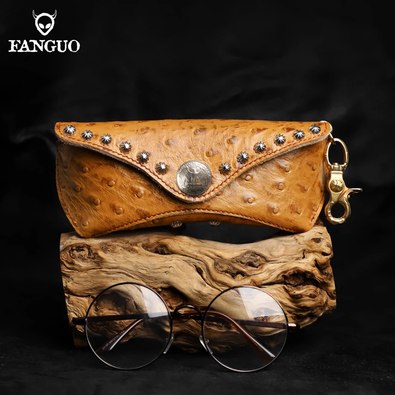 2022 Women Genuine Leather Eye Glasses Case Handmade Cowhide Sunglasses Storage Pendant Bag Portable Eyeglasses Eyewear Pouch