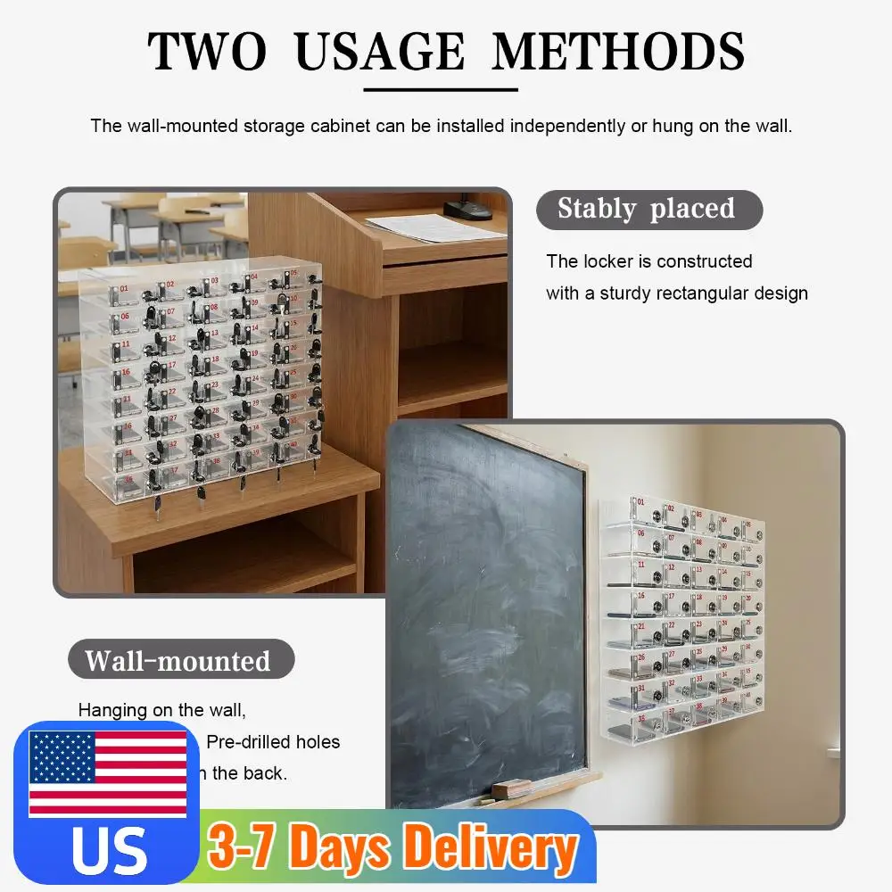 

Настенный акриловый шкафчик на 40/60 ячеек с замками и ключами для классов, спортзалов и офисов