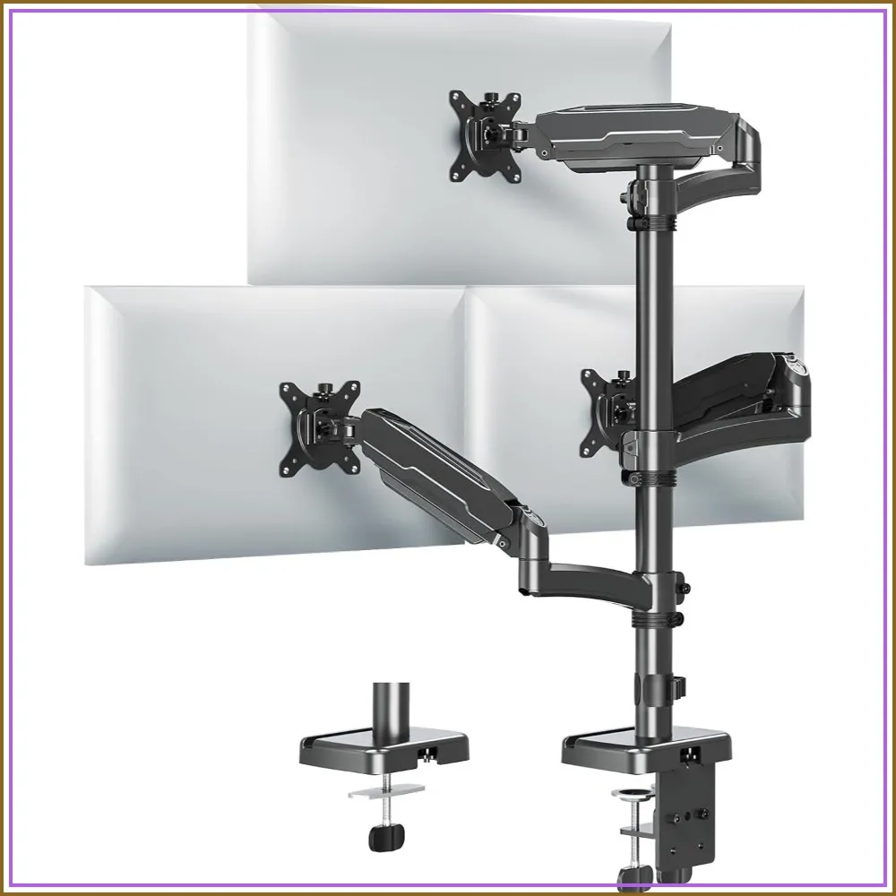 

Triple Monitor Mount for Max 32" Screens, Adjustable 3 Arm Desk Stand, Holds 19.8lbs Each, Tilt Swivel Rotation, VESA 75x75/100x100mm