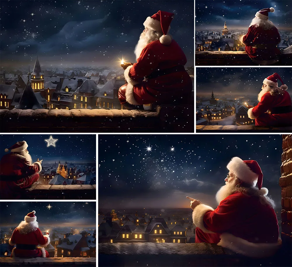 

Mehofond Christmas Night Photography Backdrop Winter Outdoor Santa Claus Kids Holiday Portrait Starry Sky Decor Photo Background