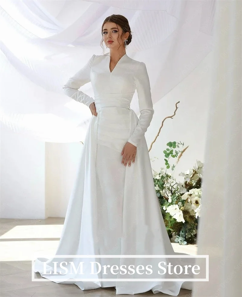 LISM Abiti da sposa musulmani modesti Abiti da sposa civili da pavimento di lusso a maniche lunghe più abiti da ballo da sera personalizzati 2026