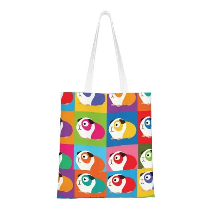 

Recycling Colorful Guinea Pig Shopping Bag Women Canvas Shoulder Tote Bag Portable Cartoon Animal Groceries Shopper Bags