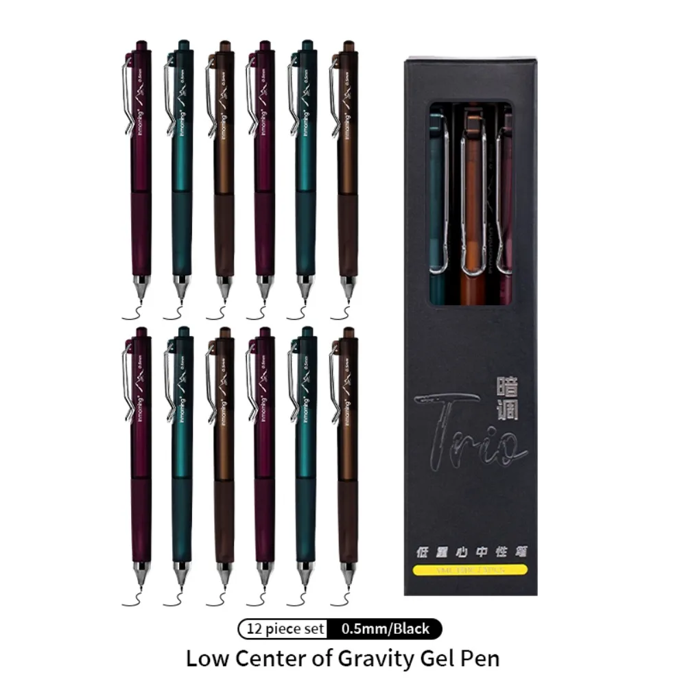 

12 Retro Retractable Neutral Pens, Dark Business Minimalist Design, Smooth, Fast Drying, Large Capacity for DIY/Office/School.