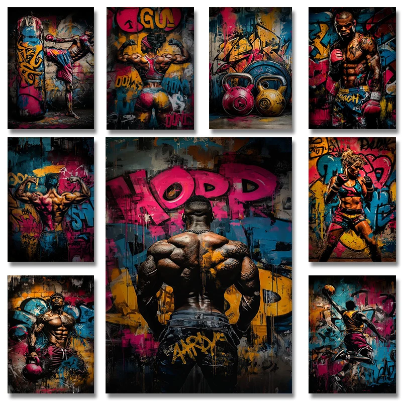 Badminton Poster - Graffiti Wandkunst Kettlebell Fitness Bodybuilding Kämpfer