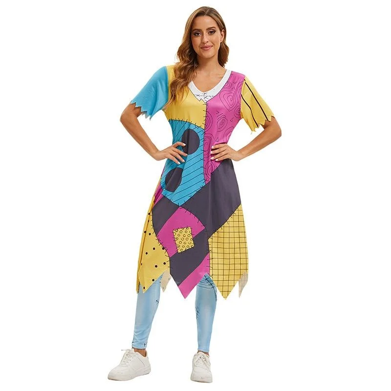 

2024 Winter Cross-Border Halloween Christmas Nightmare before Christmas Costume Sally Dress Layering Role-Playing Women's Fas...