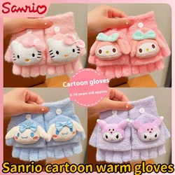 Anime Sanrio Kuromi Gloves Fall/Winter Warm Melody Figure Coral Velvet Warm Outdoor Five-Finger Cute Doll Children Gloves Gifts